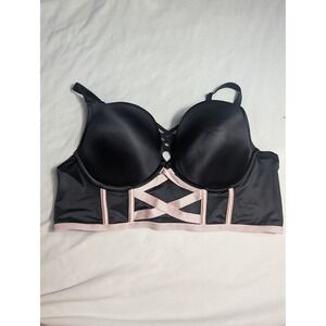 Torrid 40D Longline Push Up Bra Black Pink Strappy Lattice Corset Style 670
